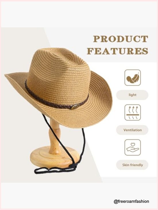 Foldable Straw Cowboy Hat Wide Brim Sun Hat for Travel Beach main image 6
